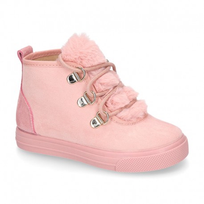 Botita Niños Tipo Montaña Con Cordones Y Lengüeta Pelo. 22 Rosa