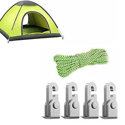 4pcs Stainless Steel Automatic Lock Hook,Self-Locking Free Knot Easy Tighten Rope Kit with 5m Rope,Tent Tensioners Rope Adjuster,for Lanyard Hanger,Bi
