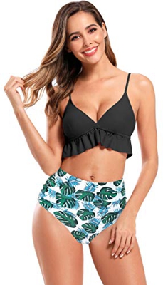SHEKINI Mujer Bikini Dividido Traje de Baño de Dos Piezas Estampado de Cintura Alta Bañador