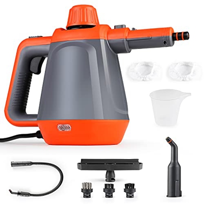 Limpiador a Vapor de Mano, Vaporeta de Limpieza Hogar 1200W con Tanque de 400ml y 9 Accesorios, Vaporeta de Mano de Alta Presión