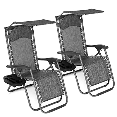 LIVIVO Tumbona reclinable y plegable con diseño de gravedad cero para exteriores, con sombreado ajustable, reposacabezas acolchados, mesas laterales c
