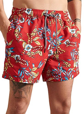 Superdry Super 5s Beach Volley Bermudas, Red Hawaiian, M para Hombre