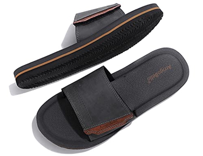 ARRIGO BELLO Chanclas para Hombre Piscina Sandalias de Punta Abierta Cuero Cómodo Verano Playa Flip Flop Tamaño Talla 41-46（Gris, 45)