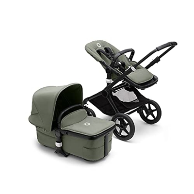 Bugaboo Fox 3, nuestro sistema de viaje 2-en-1 más cómodo: carrito todoterreno, capazo con ventilación avanzada, chasis negro, capazo y capota Forest 