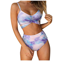 Tendencia de la Moda de Las señoras Clásico Impresión en Color sólido Traje de baño Bikini Dividido Bañador de Dos Piezas Mujer (D,XL) características