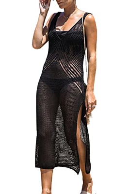 L-Peach Crochet Backless Vestido de Punto Pareo Bikini Cover Up Beachwear para Mujer