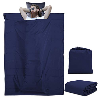 INTIRILIFE Saco de Dormir de Poliéster 115 cm x 210 cm en Azul Oscuro - Sábana de Viaje Ligera y Bolsa de almacenaje refugios de montaña - Camping Vac