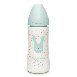 Suavinex Biberón Premium Tetina Redonda de Silicona Flujo Denso 0% BPA, 360ml, Rabbit Verde características