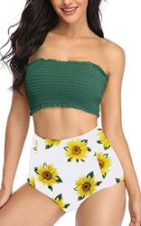 Summer Mae Bikini de Cintura Alta con Estampado de Volantes para Mujer, Traje de Baño Verde Oscuro S características