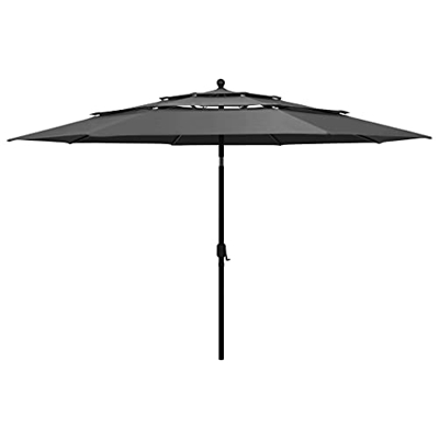 vidaXL Sombrilla de 3 Niveles con Poste Parasol Exterior Patio Terraza Protección contra Rayos Playa Piscina Toldo de Aluminio Antracita 3,5 m