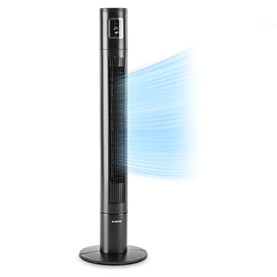 Klarstein Highwind – Ventilador de torre, 50 W de potencia, 3 velocidades, caudal de 1650 m³/h, oscilación de 90°, programable, mando a distancia, neg