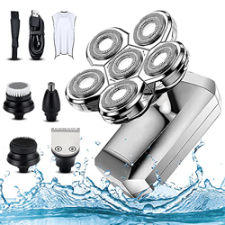 Maquinilla de afeitar eléctrica 5 en 1 para hombres, afeitadora de cabeza calva húmeda y seca, kit de aseo, recortador de pelo de nariz, inalámbrico,  precio