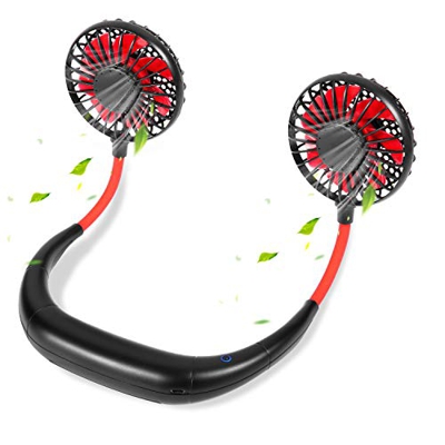 Ventilador portátil recargable para el cuello con manos libres USB y 3 velocidades alrededor de tu cuello, funciona con pilas