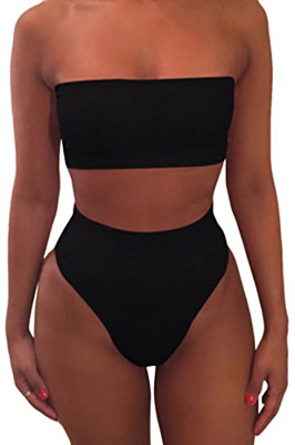 Viottiset Conjunto de bikini de cintura alta con correa extraíble para mujer, color negro