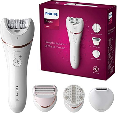 Philips Depiladora Serie 8000, Wet & Dry depilación para piernas y cuerpo, Potente depilación, 8 accesorios, BRE735/01