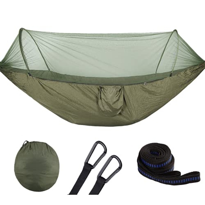 PUSOKEI Hamaca Colgante Automática Portátil con Mosquitera con Correa De árbol Hamaca con Hebillas De Acero