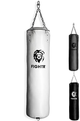 FIGHTR® Saco de Boxeo Premium - Gran Comodidad de golpeo y Muy Robusto | Saco de Boxeo Colgante sin Relleno/con Relleno 120x35cm Incl. Cadena Pesada p