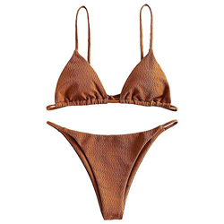 ZAFUL Bikini con textura para mujer, traje de baño triangular, conjunto de dos piezas, marrón, S en oferta