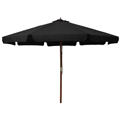 FAMIROSA Sombrilla de jardín con Palo de Madera Negro 330 cm -8,94KG