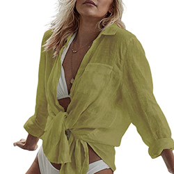 Vestido Playa para Mujer Camisa de Manga Larga Poncho de Playa Casual,Amarillo, Talla única en oferta