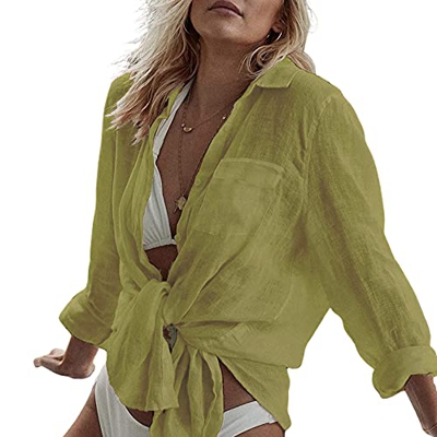 Vestido Playa para Mujer Camisa de Manga Larga Poncho de Playa Casual,Amarillo, Talla única
