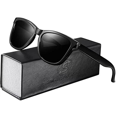 Sunmeet Gafas de Sol Polarizadas Hombre Mujere para Conducir Deportes100% Protección UV402 Gafas para Conducción(Brillante/Negro)