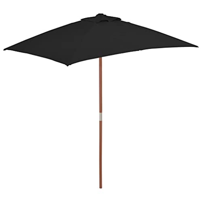 FAMIROSA Sombrilla de jardín con Palo de Madera Negra 150x200 cm-4,5KG