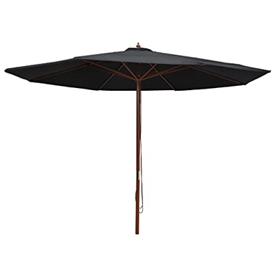 FAMIROSA Sombrilla de jardín con Palo de Madera Negro 350 cm -9,3KG