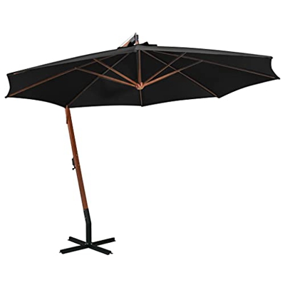 FAMIROSA Sombrilla Colgante con Palo Madera Maciza Abeto Negro 3,5x2,9 m-24,65KG