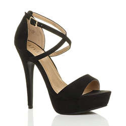 Mujeres tacón Alto Plataforma Fiesta Noche Boda Zapatos de Punta Abierta Sandalias de Tiras Cruzado número 6 39 en oferta