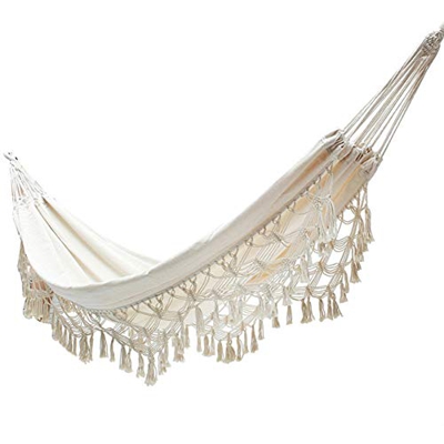 JIANDW Hamaca Boho para 2 personas, doble hamaca de lujo, hamaca para jardín interior al aire libre hecho a mano con borlas