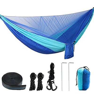 Hamaca de Camping con Mosquitera Material de paracaídas de Nailon 210T Hamaca Resistente y portátil para 2 Personas para Interior Exterior Senderismo 