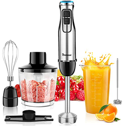 Batidora Eléctrica de Mano 1500W Batidora de Cocina con 12 Niveles + Turbo sin BPA 6-EN-1 Incluye Varilla de Mezcla, Vaso Medidor 600ml, Picadora 500m en oferta