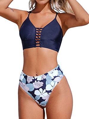 CUPSHE Conjunto de Bikini Estampado Floral Atado Traje de Baño de Dos Piezas, XS