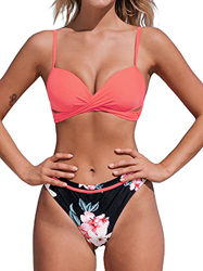 CUPSHE Conjunto de Bikini para Mujer Estampado Floral Retorcido Delantero Traje de Baño de Dos Piezas, XS precio