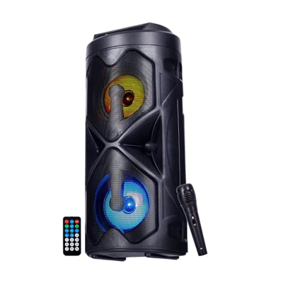 NK Mini Tower Altavoz de Suelo Portátil - Mini Torre de Sonido Bluetooth, 10W, Inalámbrico, Luces Led, Mando a Distancia, USB/AUX/FM, Modo Karaoke (Mi