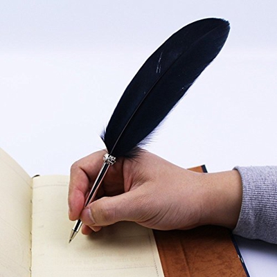 Bolígrafo de plumas, tinta negra, punta de pluma clásica, acabado refinado, para escribir en la escuela, regalo de boda o firma (negro)