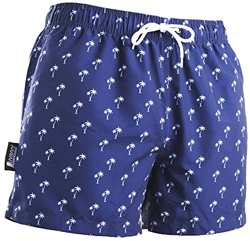 Luvanni Bañador para hombre, de secado rápido, 22 – 24, con cordón, bañador para hombre, con diseño de isla Palm Plamen azul y blanco S características