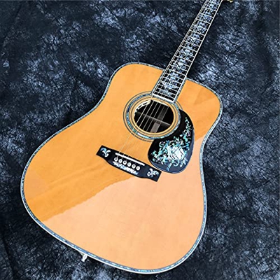 FKKLGNBDR Guitarra 41" All Solid Wood Dy Type Acoustic Guitar,Real Abulone Inlays Ebony Fingerboard Guitarra (Size : 41 Inches)