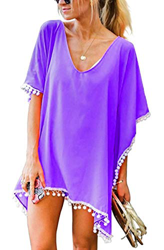 UMIPUBO Mujer Ropa de Baño Suelto Vestido de Playa Borla Verano Camisolas y Pareos Bikini Cover up (Púrpura) precio