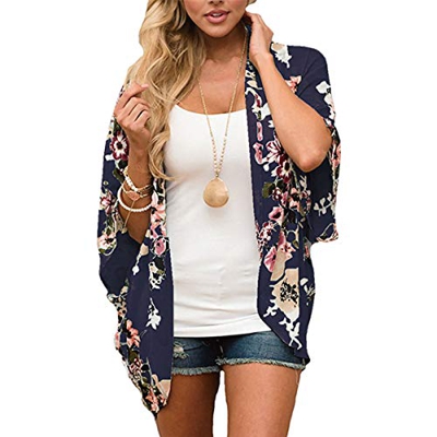 YONHEE Chal suelto de gasa, estampado floral de Bohemia, cubierta de kimono, ajuste holgado, estilo boho, para playa, diario, trabajo, fiesta Para Muj