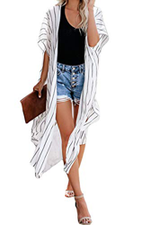 Mujeres Verano Kimono Cardigan Casual Ropa de Playa Pareos Retro Impreso Blusa Larga Tops Manga Corta (Talla única, Blanco) precio