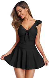SHEKINI Mujer Conjunto de Traje de Baño de Una Pieza para Mujer Traje de Baño Sexy Calado con Manga Volante (L, Negro) en oferta