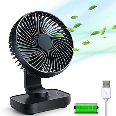 YEAHTOP Mini Ventilador Silencioso USB, 4000mAh Recargable, Ventilador de Mesa Potente con 4 Velocidades, Ventilador de Sobremesa de 5 Pulgadas con Lu