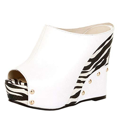Ciuyurra Sandalias de Moda Tacones de Cuña para Mujer Sandalias Slipper Zapatos de Fiesta de Noche con Plataforma Zebra Animal Pattern White Size 43