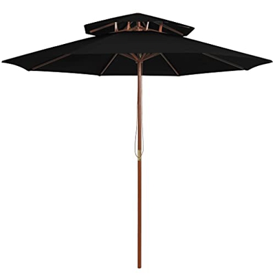 FAMIROSA Sombrilla de Dos Pisos Palo de Madera Negra 270 cm -7,74KG