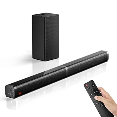 Barra de Sonido para TV con Subwoofer 2.1 Canales, Potencia 100W 110 dB, 5 Modos de Sonido, Bluetooth 5.0, Óptico, AUX, USB, para Cine en Casa Inalámb