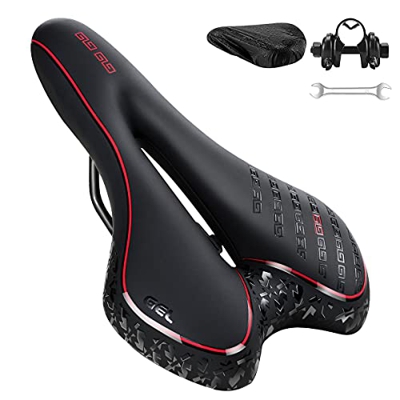 Sillín de Bici de Gel, JOLY FANG Sillín de Bicicleta Montaña Cómodo, Asiento de Bicicleta Hueco y ergonómico, para Bicicletas de MTB/Carreras (Rojo)
