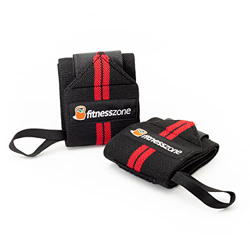 Fitness Zone | Muñequeras Deportivas Elásticas con Costuras Reforzadas y Lazo de Pulgar | Protecciones para Fitness, Crossfit, Cross Training, Levanta características