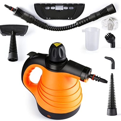 Limpiador a Vapor de Mano 1050W, Vaporeta Limpieza Hogar con Tanque de 350mL, Vaporeta de Mano de Usos Múltiples con 9 Accesorios